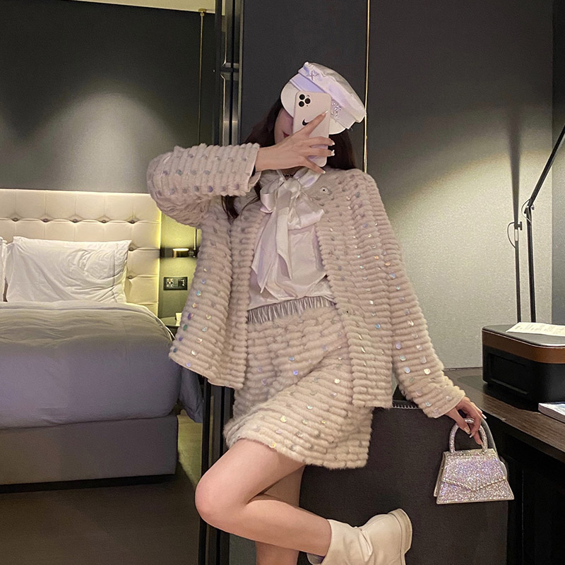 2022 Haining winter new imported velvet ferret coat female short - clothes Korean coat