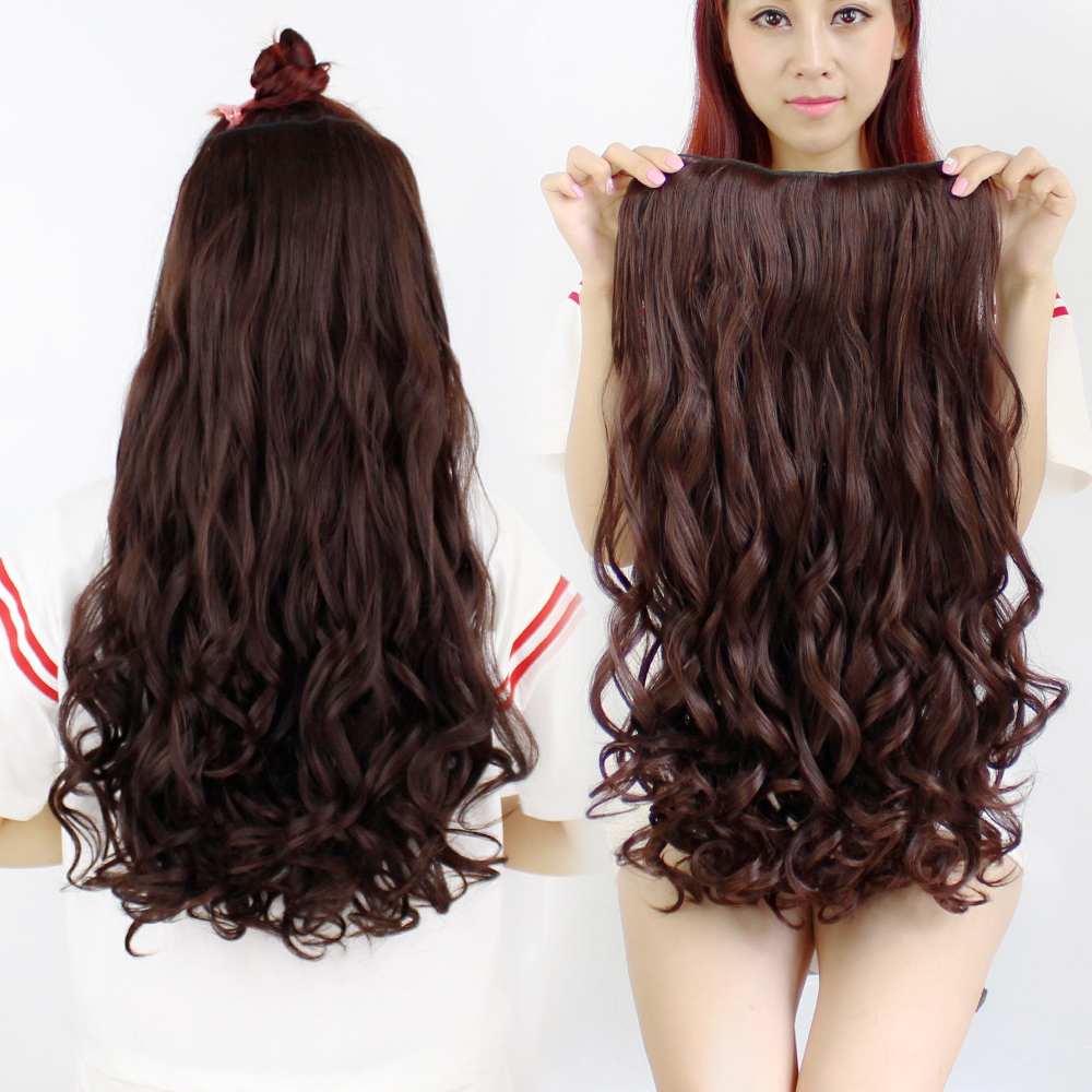 Wig girl long roll hair extension One piece realistic invisible hair piece Thickened curly hair piece Long hair simulation hair straight hair piece