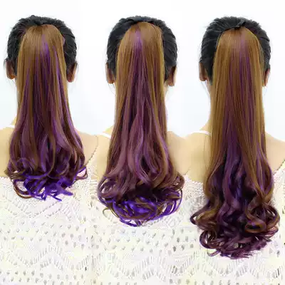 Wig long curly hair Big wave ponytail strap type round face realistic highlighting pear flower gradient medium and short braids girls