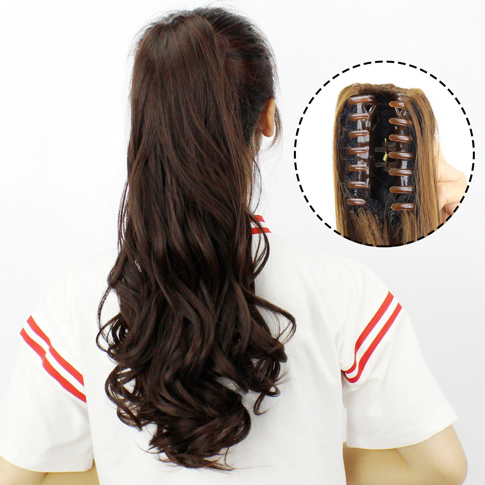 Hongfa show wig claw ponytail lifelike invisible female long curly hair grab clip large wave direct hair ponytail braid
