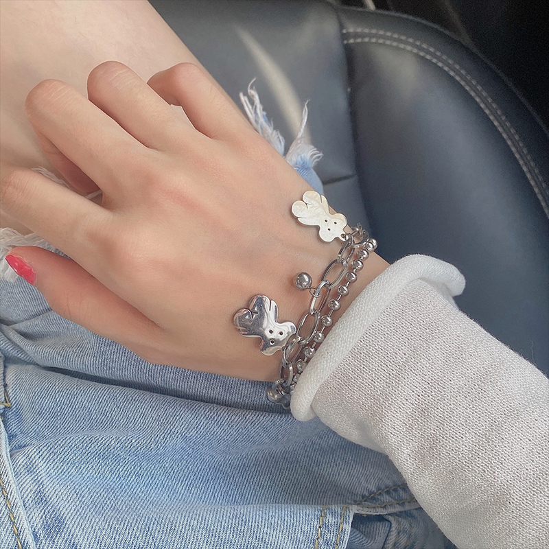 ins small crowdlayer titanium steel chain bracelet handmade net red minimalist cute little bear couple handmade student bestie gift