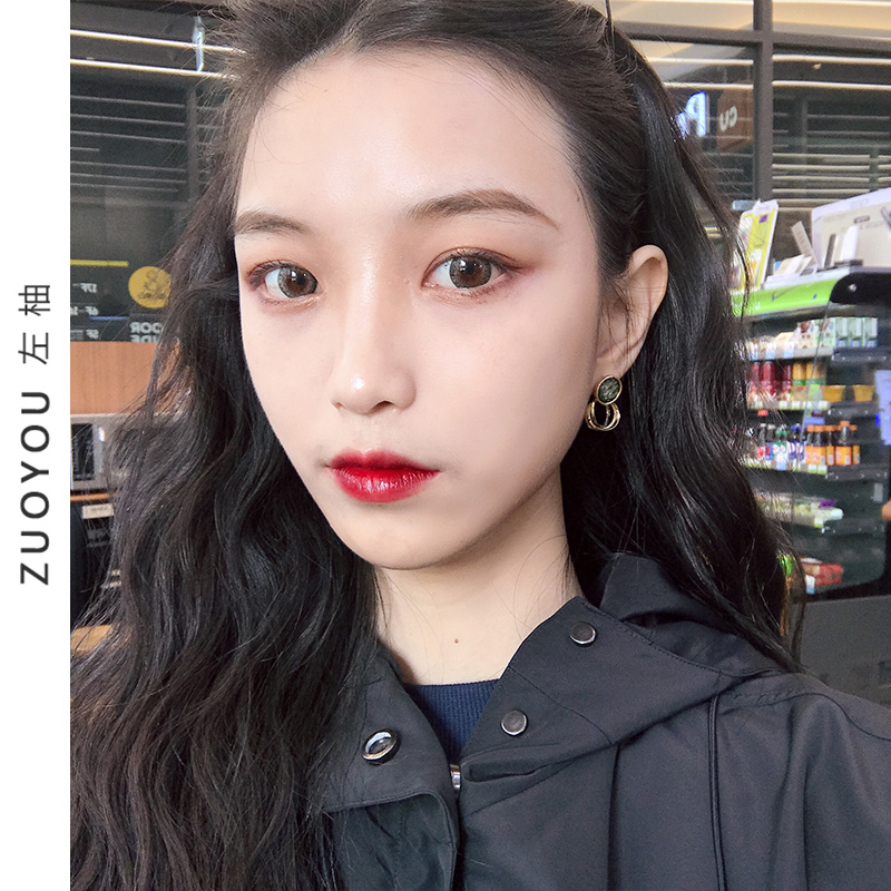 South Korean women's green minority retro port Wind cat eye stone temperament 100 hitch-size circle ear clip ear clip R527