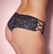 plus size sexy black high waist floral lace strappy panty