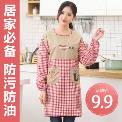 Apron gown women cotton cute Japanese Fashion Home cotton linen anti-fouling and oil-proof kitchen cooking long sleeve work clothes