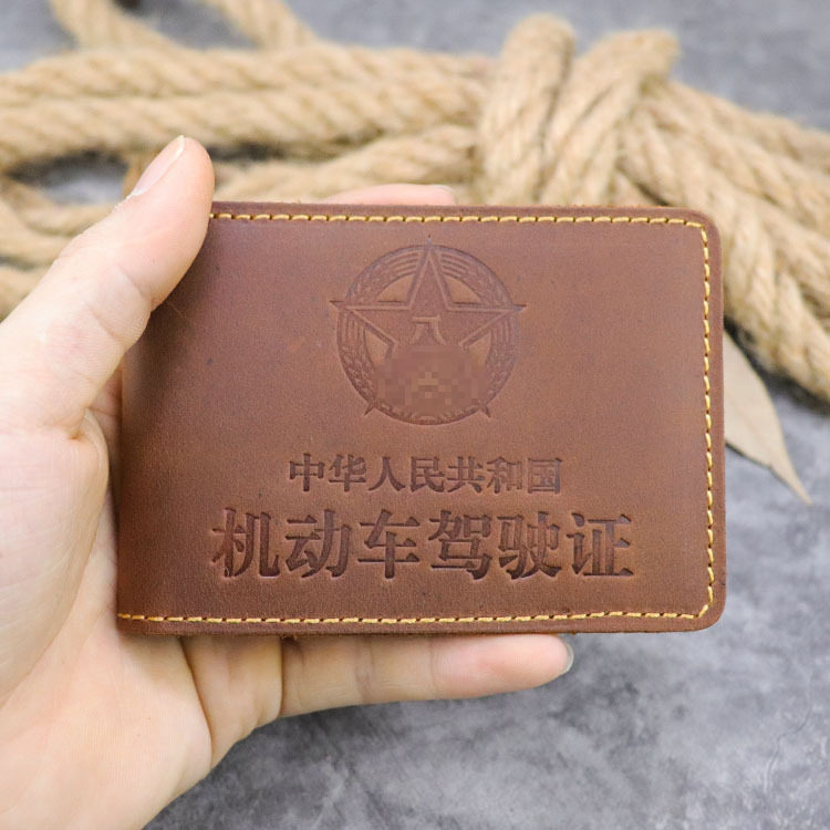 Handmade leather heads of cow leather leather vegetable leather process pressing men vintage paste with wear resistant motor vehicle driving license sleeve