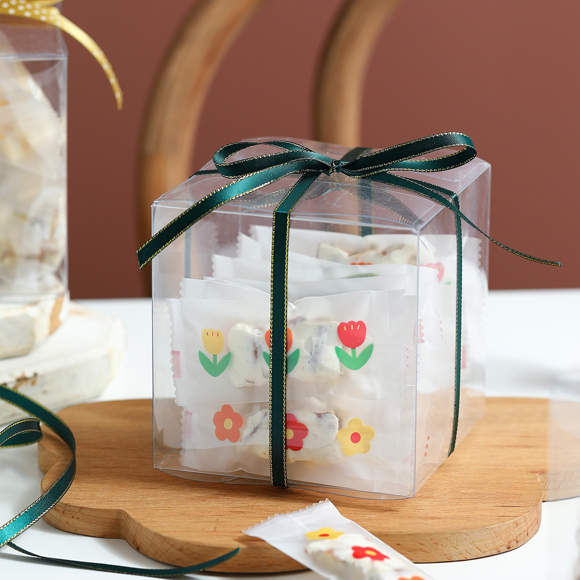 Mid-Autumn Festival PET Square Candy Transparent Box Nougat Snowflake Crisp Milk Date Cookies Fondant Button Biscuit Box