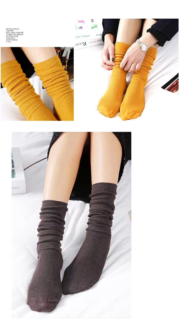 Đống vớ nữ hoang dã Nhật Bản mùa thu và mùa đông cotton mỏng Phần phụ nữ vớ màu rắn retro ống vớ ngắn vớ dài ống vớ vớ chống trượt