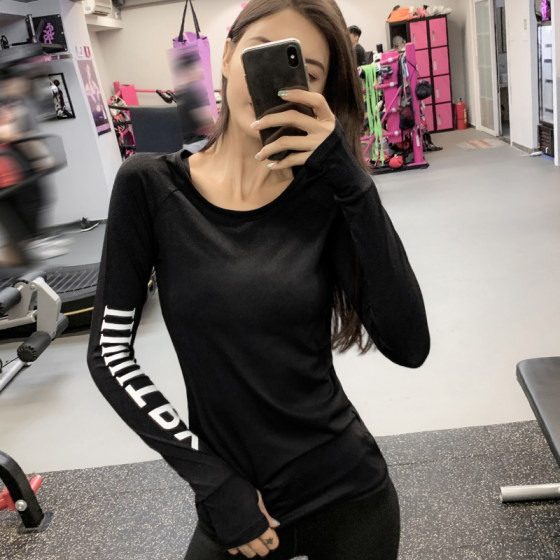 Fitness clothing for women, autumn and winter, Internet celebrity yoga clothing, sports tops, elastic slimming running quick-drying T-shirts, tight long sleeves