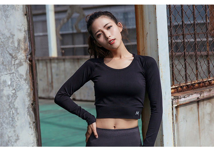 2019 quần áo tập thể dục nữ áo dài tay thể thao mùa thu lệch vai ngắn thể thao quần áo thể thao nhanh khô áo thun dài tay áo thun thể thao nam