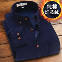 Mùa đông mới cotton ấm áo sơ mi nam dài tay cộng với nhung dày vải nhung chà nhám trung niên áo cotton cashmere áo sơ mi khoác ngoài