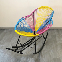 Home Balcony Casual Color Telescopic Rocking Chair Adult Woven Beach Deck Chair Sloth Afternoon Nap Relax Cane