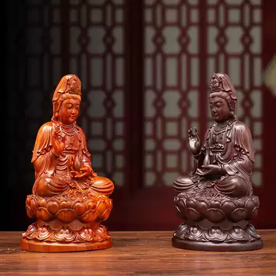 Huali wood carving Guanyin Bodhisattva ornaments Ebony Guanyin Buddha statue solid wood Nanhai Guanyin TV cabinet decorations
