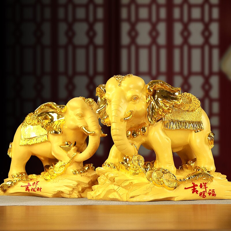Golden elephant decoration A pair of living room TV wine cabinet entrance decoration creative cute gift Feng Shui elephant decoration