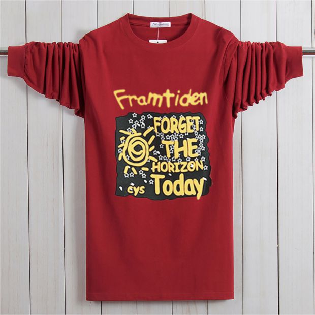 Áo thun dài tay cotton nam cổ tròn mới rộng, áo thun trẻ trung cộng với phân bón XL chạm đáy áo thun mặc ngoài thủy triều áo thun có cổ nam