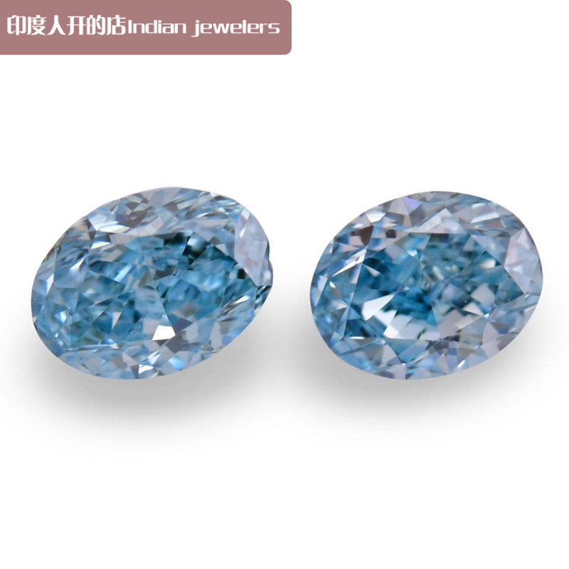 Blue Diamond paired with Oval 0 34 carat FancyVividGreen-Blue Colorful Blue Belt Green GIA