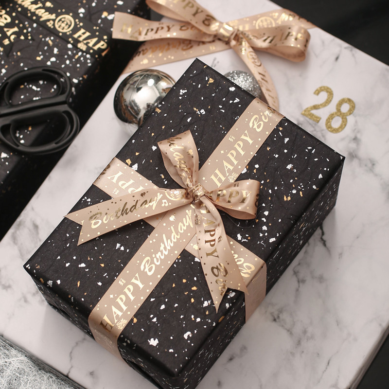 happy birtuday Bronzed ribbon Birthday Ribbon Printed Happy Birthday Ribbon Gift wrapping Ribbon Black
