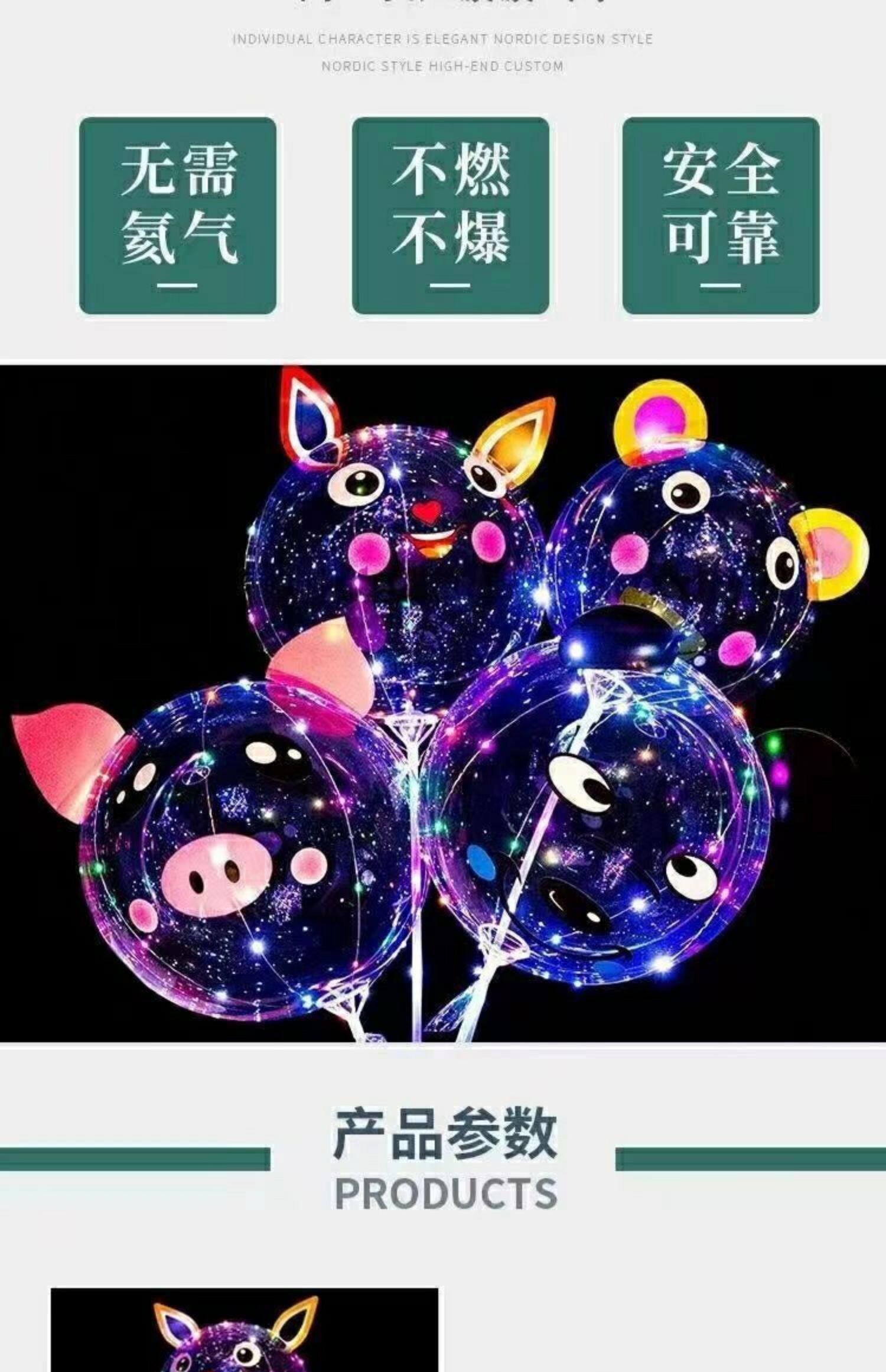 Светящиеся шары 网红卡通波波球透明带灯发光气球地推夜市摆摊彩灯材料包啵啵汽球