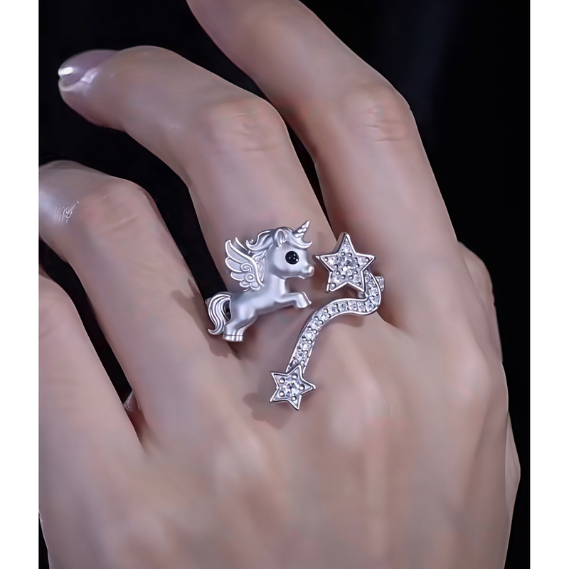 Unicorn Series [Pegasus Meteor] 925 Silver Unicorn Star Open Ring for Women, Unique Design