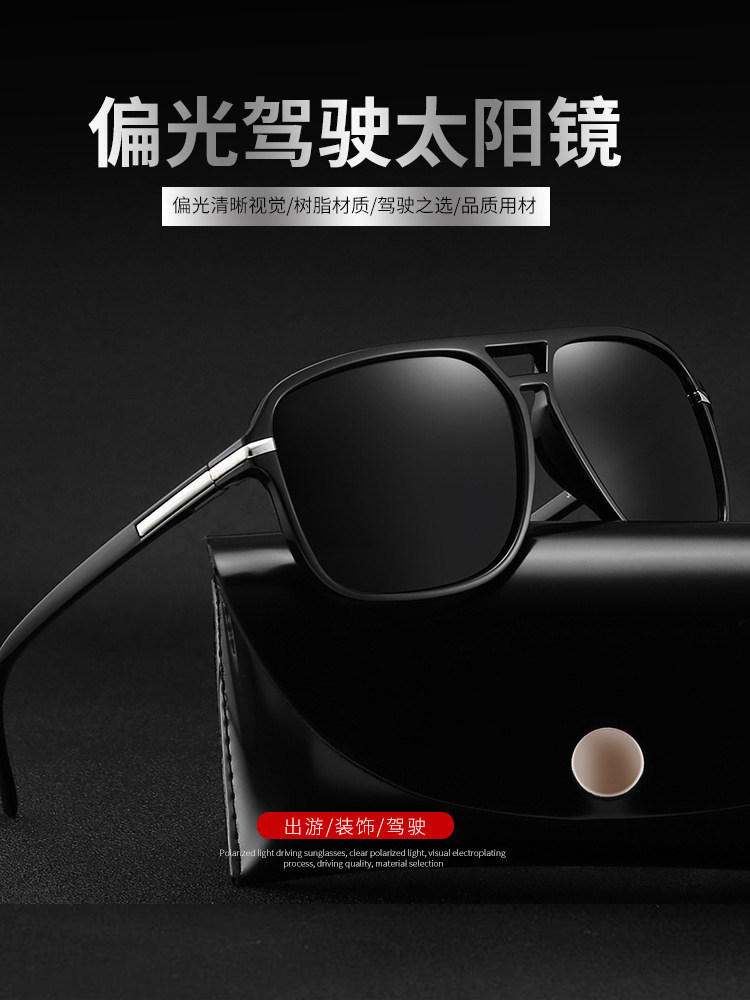 2024 New European and American Style Sunglasses for Men, Fashionable Retro Large Frame Driving Polarized Sunglasses, Black Frame Fishing Glasses