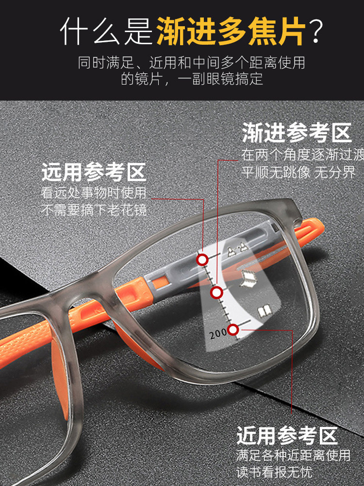 New Anti-Blue Light Photochromic Reading Glasses, Multi-Focus for Both Distance and Near Use, High-Definition for Middle-Aged and Elderly Men and Women
