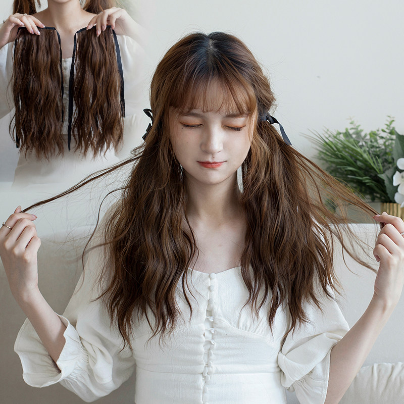 Japanese soft sister double ponytail lolita corn perm micro curl low ponytail wig curl braid lace-up short