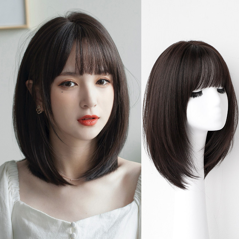 Short Hair Wig woman Qi Liuhai Popo head Less-age round face suitable for short hair styling with a face wig sleeve woman