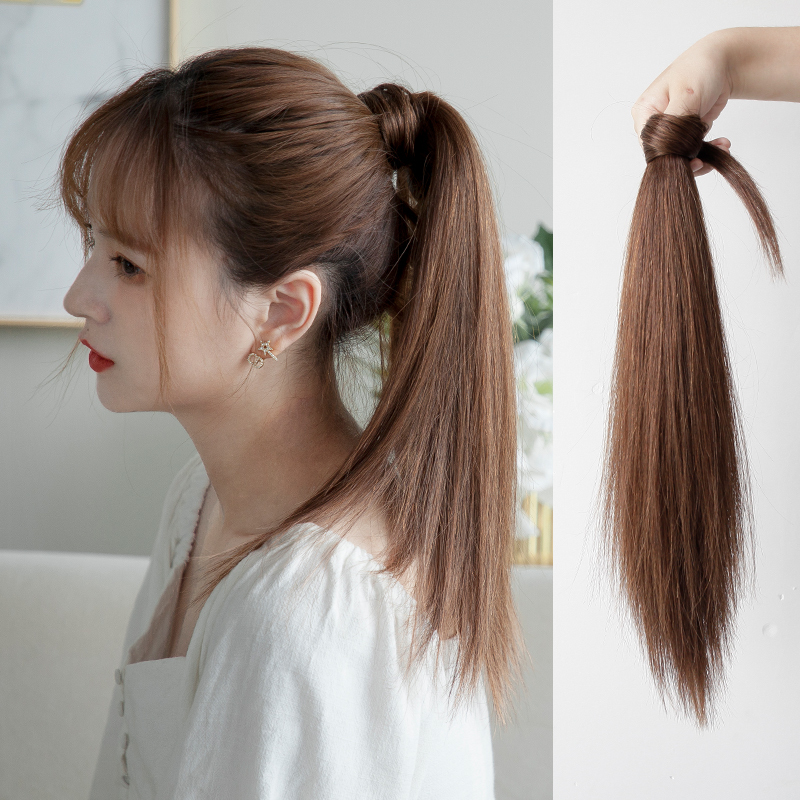 Long straight hair real hair ponytail wig woman Real hair hair without marks straight hair High ponytail style lace-up mid-length model