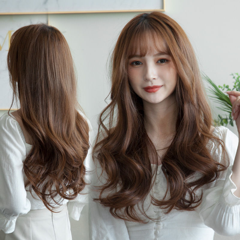 Wig hair long curly hair Real hair incognito invisible hair extension One-piece curly hair female fluffy big wavy curls