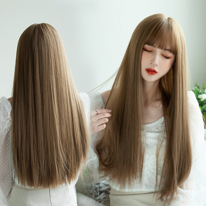 Wig Woman Long Hair Straight Hair Korean version Lisa the same Temperament Long Straight Hair Girl Group Hair Color Natural Full Head Wig Cover Woman