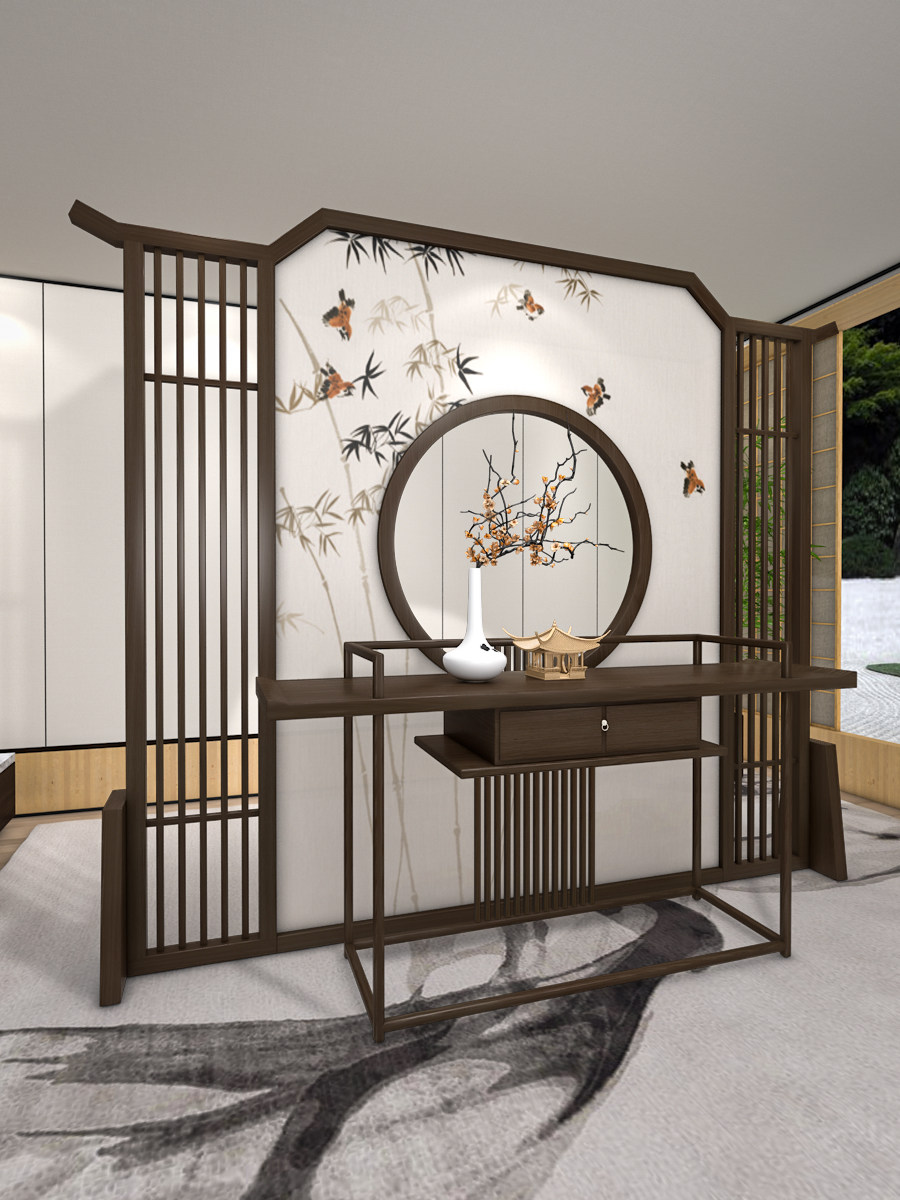 New Chinese style screen partition living room simple modern solid wood Zen porch office bedroom blocking home mobile