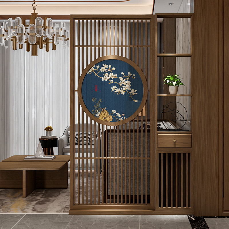 New Chinese-style hollow screen cut-off decoration into the door to block the door of the seat room wooden grille frame cabinet