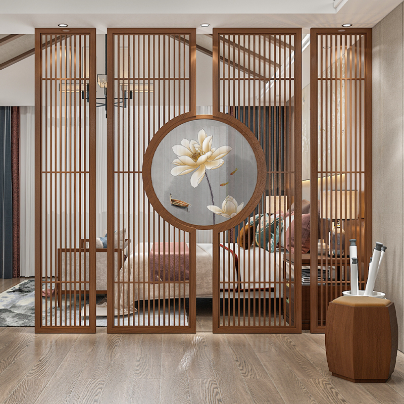 New Chinese Solid Wood Modern Entry Screen Message Fashion Grail Living Room Simply Blocking Separation Wall Decoration Bedroom