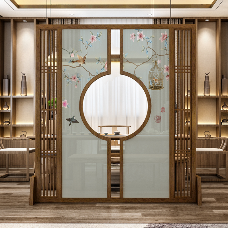 New Chinese style screen partition living room entrance hall simple modern tea room wall office solid wood Zen seat screen