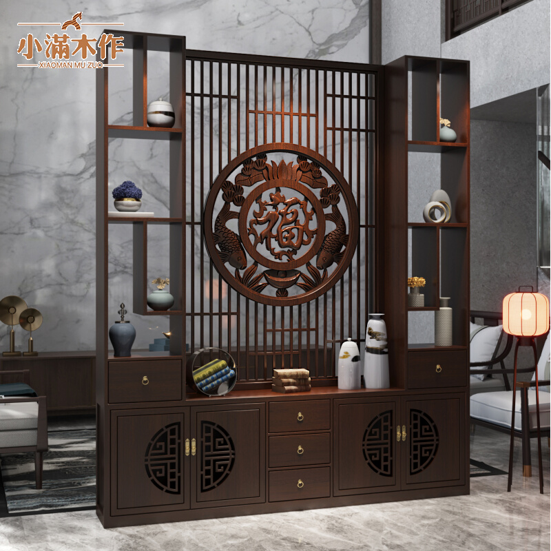 2023 New Screen Partition Living Room Cabinet Entrance Hall Shielded Light Extravagant High-end Chinese Solid Wood Genguan Shelf-Taobao
