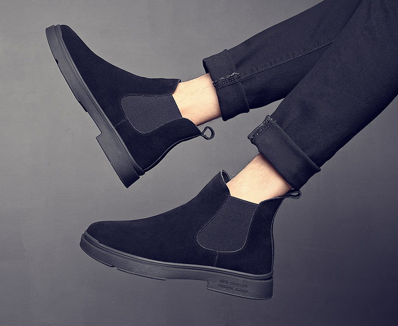 Челси сапоги 男鞋秋冬2024新款切尔西马丁靴黑武士高帮休闲一脚蹬皮鞋子男士潮 Other