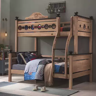 Full solid wood walnut mother and child bed Children's double bed can be split multi-function double bunk bed hydraulic wood wax oil