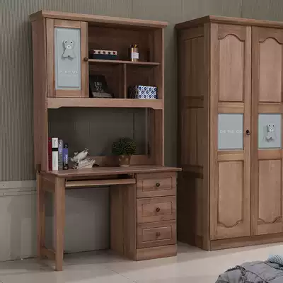 American walnut full solid wood children's learning desk bookshelf combination Desktop computer desk Office desk wood wax oil
