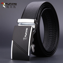 Woodpecker mens belt leather automatic buckle belt Korean fashion leisure middle-aged youth business cowhide belt