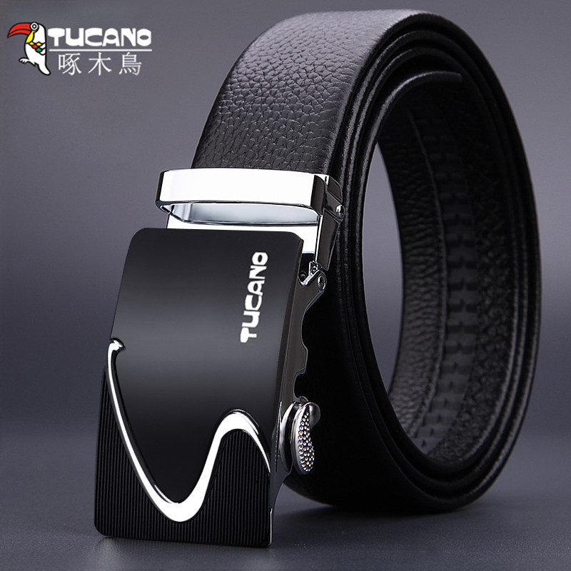 Woodpecker Men's Belt Trendy Leather Automatic Buckle Men's Pants Belt Buckle Head Gift Box Set Casual Leather Belt