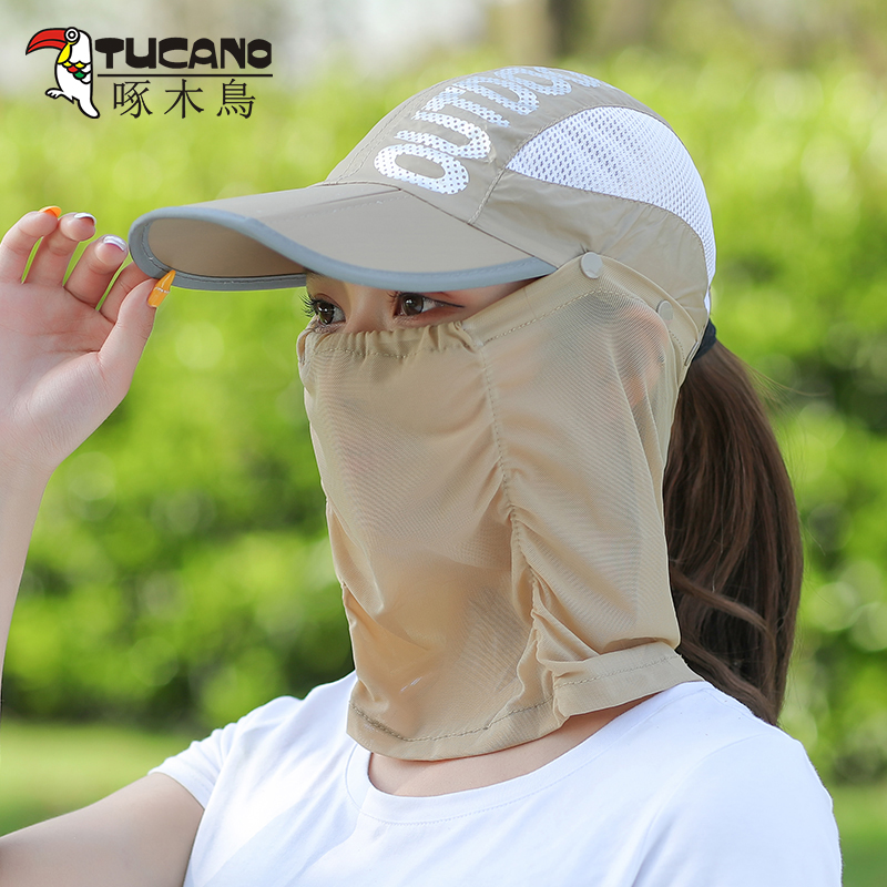 Woodpecker sunbeds female summer anti UV sunscreen baseball cap outdoor bike covered face mask breathable sun hat