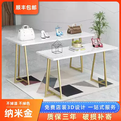 Light luxury solid wood clothing store Zhongdao running water table display stand creative women's children's clothing high and low table setting shelf shelves
