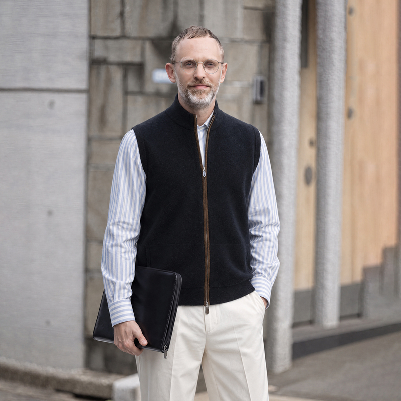 Edot Sheep Wool Cashmere Stand Collar Knitted Wool Sweater Men's Autumn Casual Vest Vest Jacket