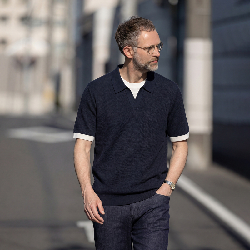 Edot “Cool Ice Linen” Fake Two-Piece V-Neck Short-Sleeved T-Shirt for Men, Summer High-End Business V-Neck Polo Shirt Edot “Cool Ice Linen” Fake Two-Piece V-Neck Short-Sleeved T-Shirt for Men, Summer High-End Business V-Neck Polo Shirt