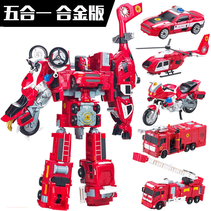 Alloy deformation toy set King Kong figure moto police car fire truck kids fit car robot model