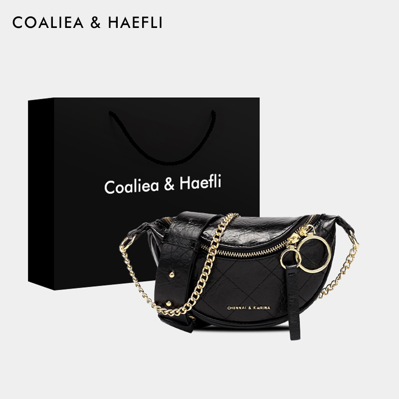 Hong Kong Brand Women's Bag with Trendy Texture, Limited Edition, Stylish Internet Celebrity Pleated Waist Bag, Women's Fashionable Single Shoulder Crossbody Chain Bag