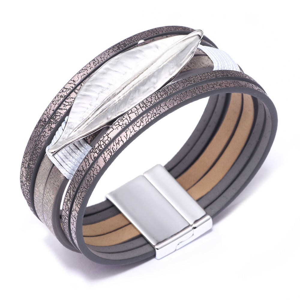 GreyAmazon Express Express foreign trade Hot sale Source of goods Bracelet   ma'am leaf Leatherwear Magnetic buckle Bracelet Hand jewelry gift