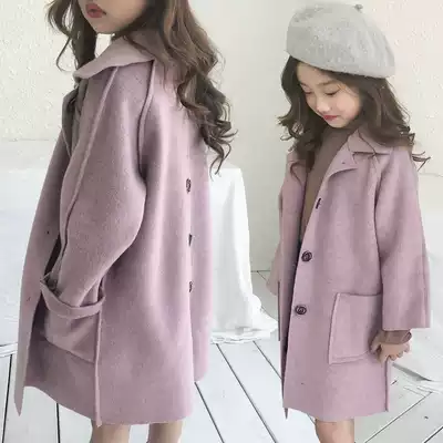 Children's clothing Spring and Autumn New 2021 foreign school girl coat long version double-sided imitation cashmere woolen coat children's windbreaker tide
