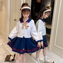Girls foreign style college style dress little girl middle child Korean long-sleeved childrens clothing half skirt two-piece skirt tide