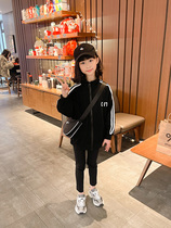 Korean childrens clothing girls foreign spring and autumn sweaters cardigan little girl casual sports black jacket jacket coat tide