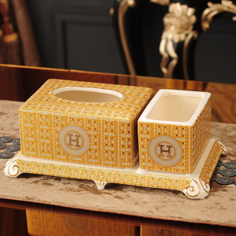 Tissue box pumping paper box household European-style creative living room remote control storage multifunctional mosaic napkin
